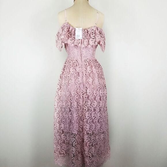 Quiet Luxury Pink Rose Thin Strap Elegant Maxi Lace Dress Size 12 - Picture 5 of 9